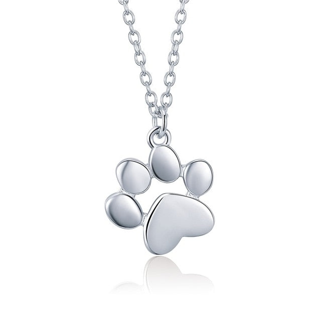 Silver Cute Animal Footprints Dog Cat Footprints Paw Necklaces Pendants For Women