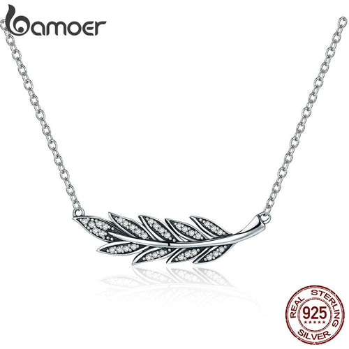 Silver Branch of Tree Leaves Clear CZ Pendant Necklaces for Women