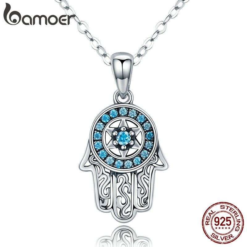 Silver Trendy Fatima's Guarding Hand Pendant Necklaces For Women