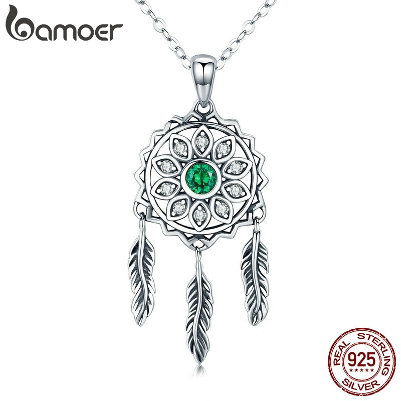 Sterling Silver Dream Catcher Holder Pendant Necklaces for Women