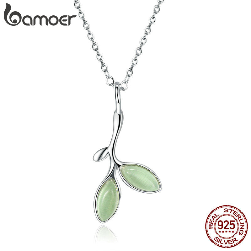 Silver Hope Green Tree Leaves Buds Enamel Women Pendant Necklaces for Women