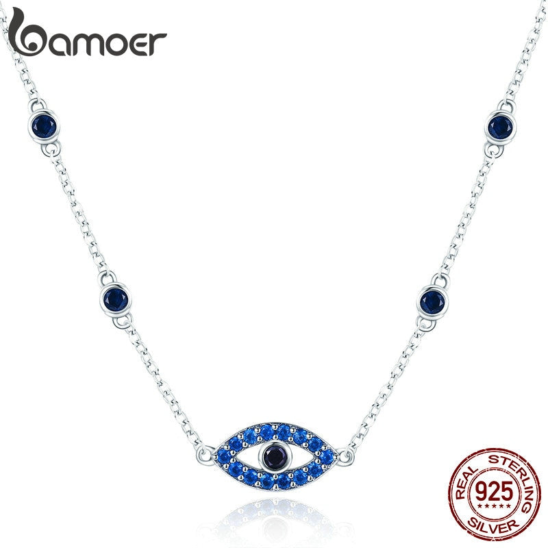 Silver Guardian Lucky Eye Blue CZ Chain Pendant Necklaces for Women