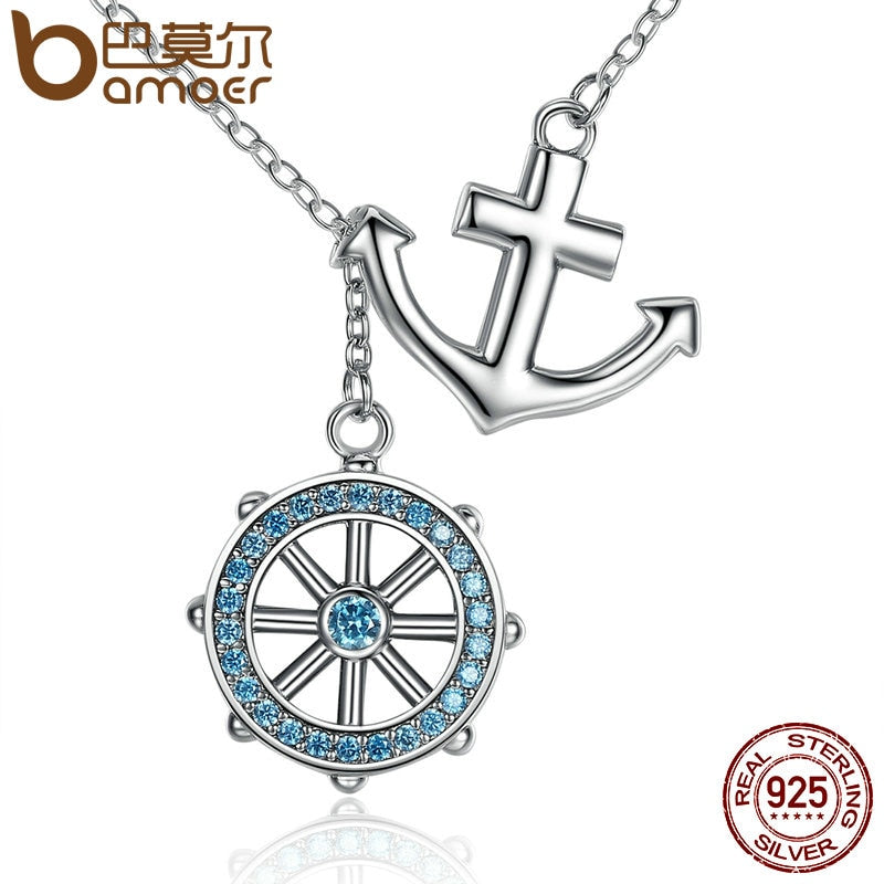 Sterling Silver Blue Anchor & Rudder Pendants & Necklaces Wedding Jewelry