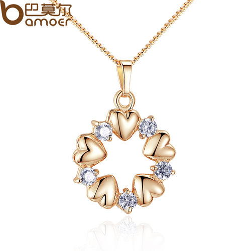 Gold Color Heart Necklaces & Pendants with AAA Zircon For Women
