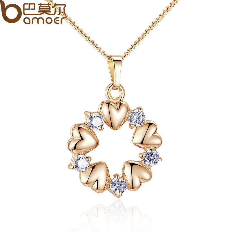 Gold Color Heart Necklaces & Pendants with AAA Zircon For Women