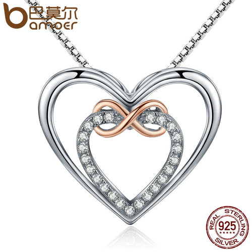 Silver Elegant Infinity Love Double Heart Pendant Necklaces for Women