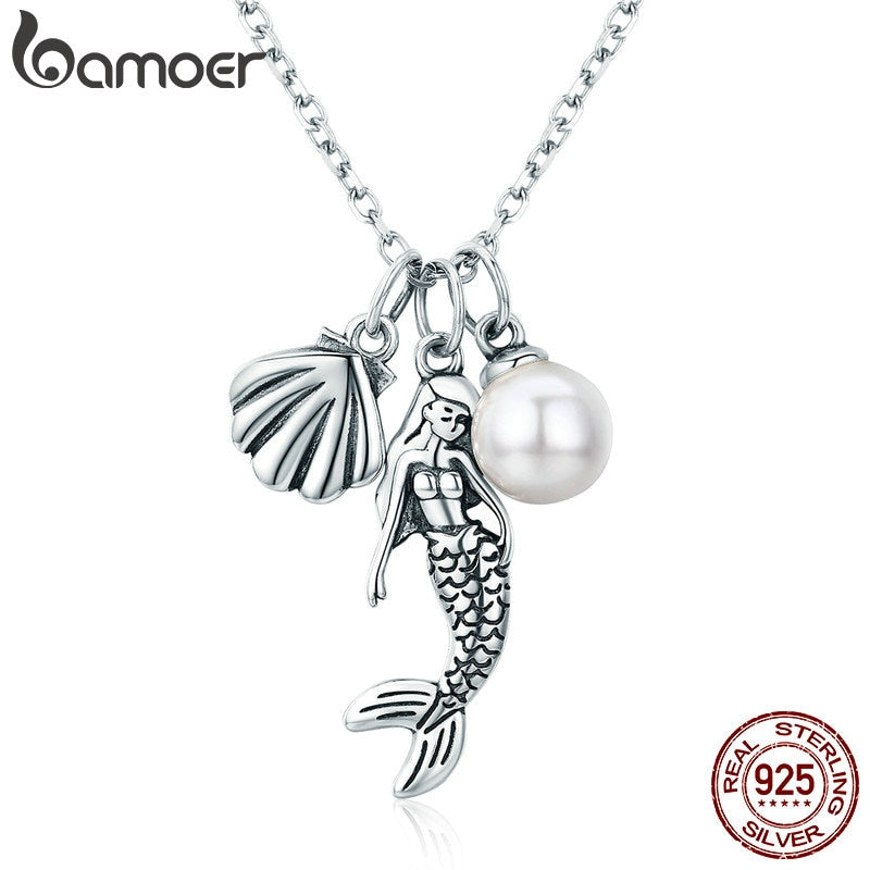 Silver Romantic Mermaid-Legend Shell Pendant Necklaces for Women