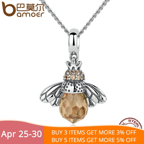 Silver Lovely Orange Bee Animal Pendants Necklace for Women