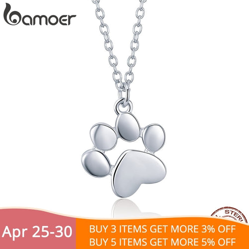 Silver Cute Animal Footprints Dog Cat Footprints Paw Necklaces Pendants For Women